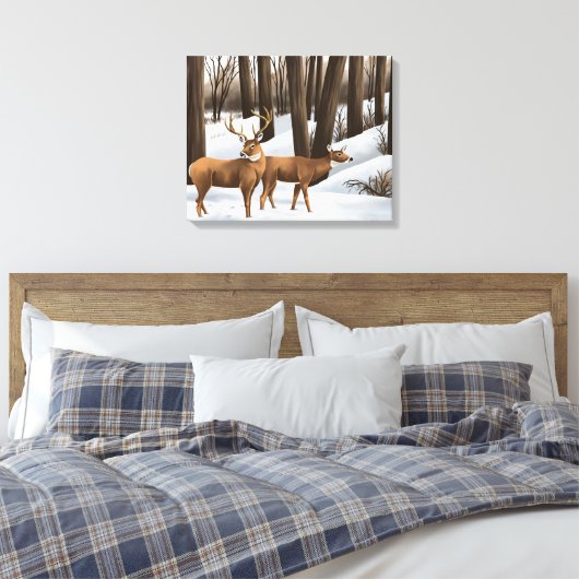 Whitetail Deer In Snow On Canvas Leinwanddruck (Insitu (Schlafzimmer))