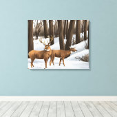 Whitetail Deer In Snow On Canvas Leinwanddruck (Insitu (Holzboden))
