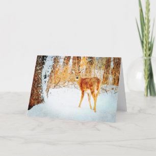 Whitetail Deer in Snow Watercolor Blank Karte