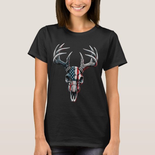 Whitetail Deer Jagd - Amerikanische Flagge auf Buc T-Shirt (Vorderseite)