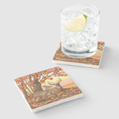 Whitetail Deer Maple Tree Herbst Orange Steinuntersetzer (Seitenansicht)