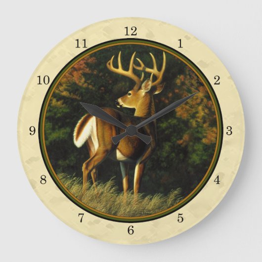 Whitetail Deer Monster Buck Yellow Große Wanduhr (Vorderseite)