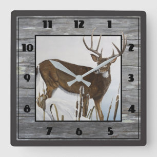 Whitetail Deer Rustic Design Quadratische Wanduhr