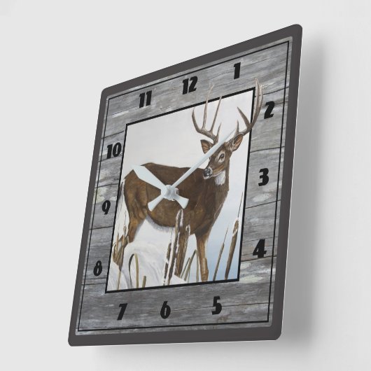 Whitetail Deer Rustic Design Quadratische Wanduhr (Winkel)