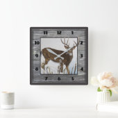 Whitetail Deer Rustic Design Quadratische Wanduhr (Zuhause)