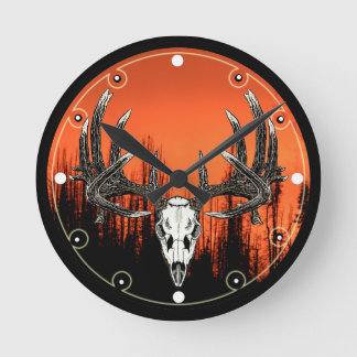 Whitetail deer skull 6 runde wanduhr