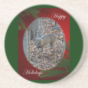 Whitetail Deer Spike Buck Happy Holidays Untersetzer