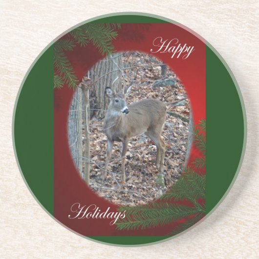 Whitetail Deer Spike Buck Happy Holidays Untersetzer (Vorne)