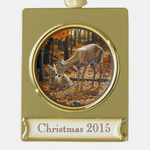 Whitetail Deer und Fawn Autumn Banner-Ornament Gold