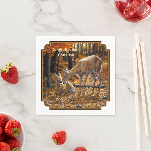 Whitetail Deer und Fawn Autumn Serviette (Beispiel)