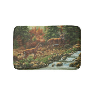Whitetail Deer und Wasserfall Badematte
