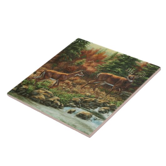 Whitetail Deer und Wasserfall Fliese (Seite)