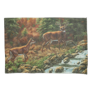 Whitetail Deer und Wasserfall Kissenbezug