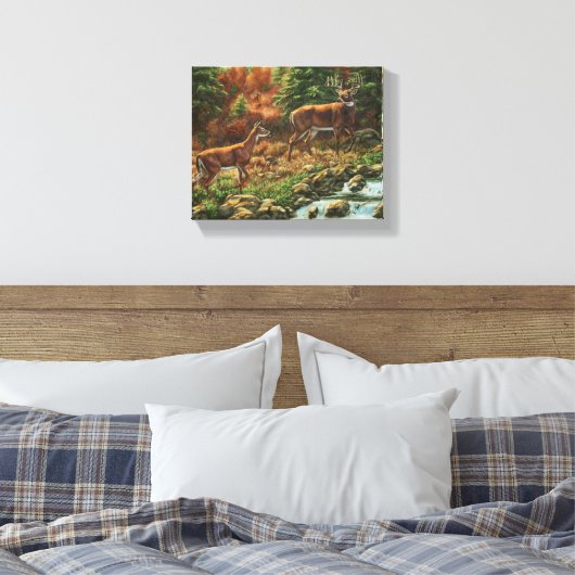 Whitetail Deer und Wasserfall Leinwanddruck (Insitu (Schlafzimmer))