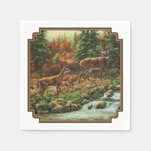 Whitetail Deer und Wasserfall Serviette