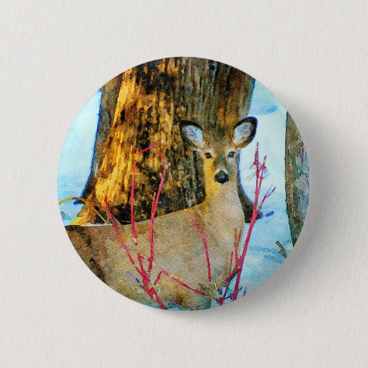 Whitetail Dez im Winter Schnee Wildlife Button (Vorderseite)