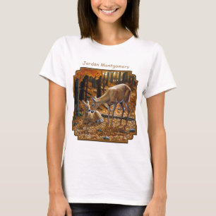 Whitetail Doe and Fawn Autumn T-Shirt