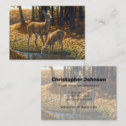 Whitetail Doe and Fawn Drinks aus einem Stream Visitenkarte (Vorne/Hinten)