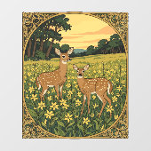 Whitetail Doe und Fawn mit gelben Blumen Fensteraufkleber (Blatt)