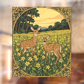 Whitetail Doe und Fawn mit gelben Blumen Fensteraufkleber (Blatt 2)