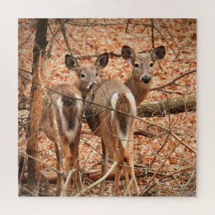 Whitetail Doe und ihr Vater im Herbstwald Puzzle