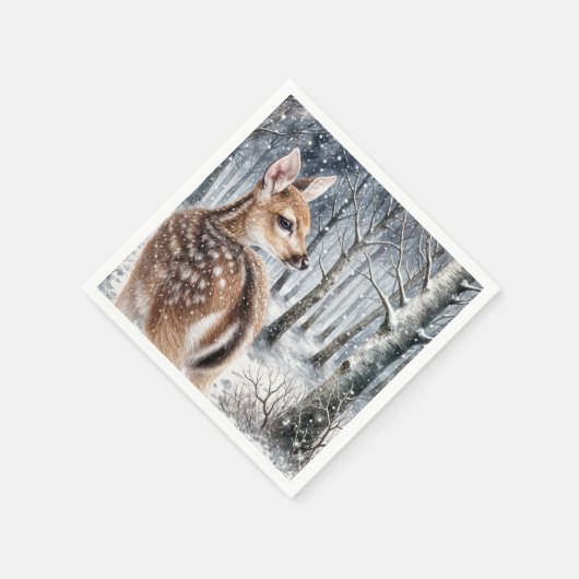 Whitetail Fawn im Winterwald Serviette (Ecke)