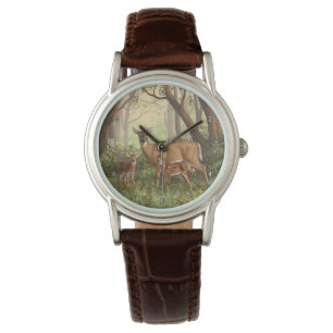 Whitetail Hirsch und Niedliche Zwillingsfaelder im Armbanduhr