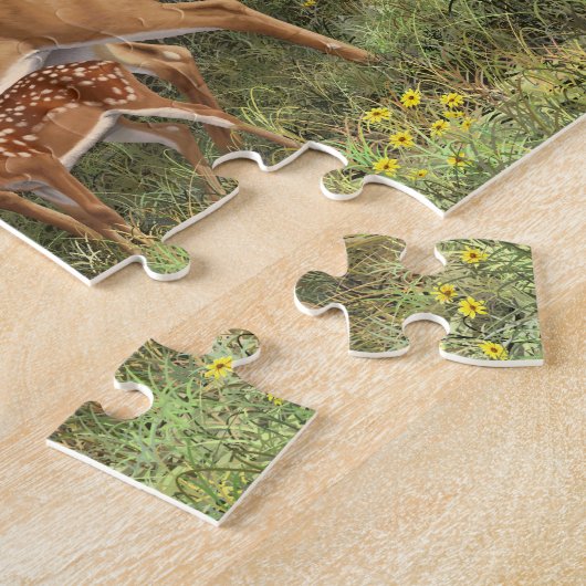 Whitetail Hirsch und Niedliche Zwillingsfaelder im Puzzle (Seite)