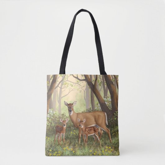 Whitetail Hirsch und Niedliche Zwillingsfaelder im Tasche (Vorderseite)