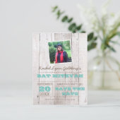 Whitewash Aquamarin Bat Mitzvah Foto Retten Datum Ankündigungspostkarte (Stehend Vorderseite)