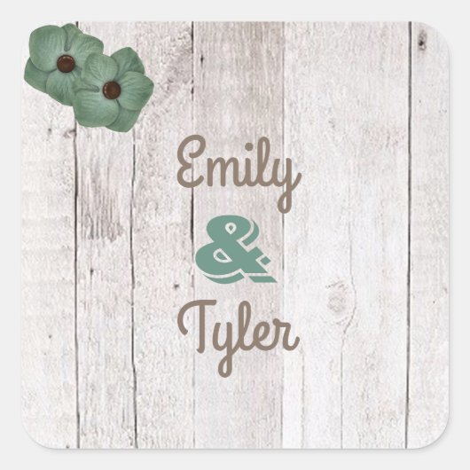 Whitewash Aquamarin Rustikal Personalisiert Quadratischer Aufkleber (Vorderseite)