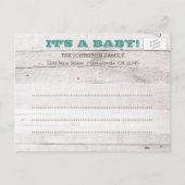 Whitewash Aquamarine Foto Geburtserklärung Ankündigungspostkarte (Rückseite)