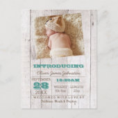 Whitewash Aquamarine Foto Geburtserklärung Ankündigungspostkarte (Vorderseite)