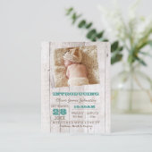 Whitewash Aquamarine Foto Geburtserklärung Ankündigungspostkarte (Stehend Vorderseite)