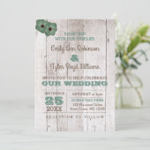 Whitewash Aquamarine rustikale Hochzeitseinladung Einladung (Stehend Vorderseite)