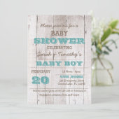 Whitewash Blue Baby Dusche Einladung (Stehend Vorderseite)