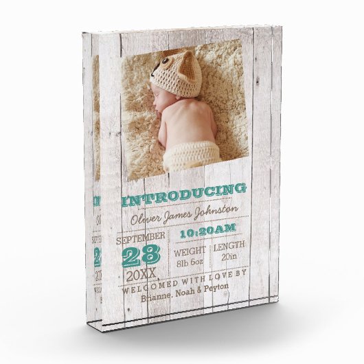 Whitewash Blue Birth Ankündigung Fotoblock (Links)