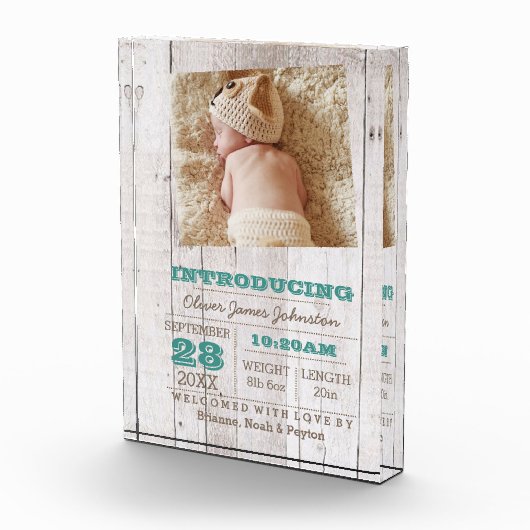 Whitewash Blue Birth Ankündigung Fotoblock (Rechts)