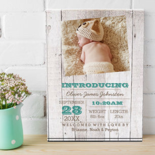 Whitewash Blue Birth Ankündigung Fotoblock