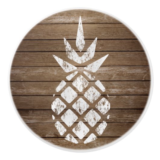 Whitewash-Briefmarke Art Ananas | Rustikales Holz Keramikknauf (Vorderseite)