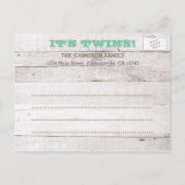 Whitewash Green Twins Foto Birth Ankündigung (Rückseite)