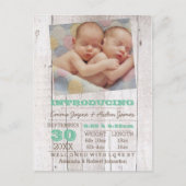 Whitewash Green Twins Foto Birth Ankündigung (Vorderseite)