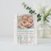 Whitewash Green Twins Foto Birth Ankündigung (Stehend Vorderseite)