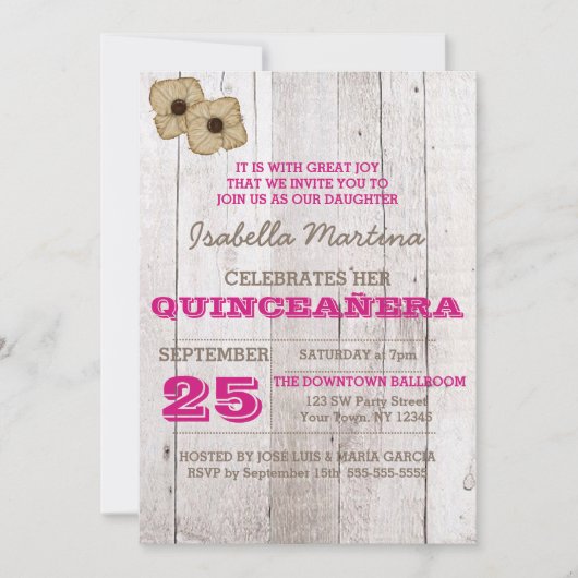Whitewash Plum Quinceañera Einladung (Vorderseite)
