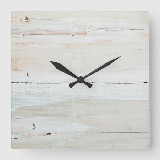 Whitewashed Barn Wood White Woodgrain Quadratische Wanduhr (Vorderseite)