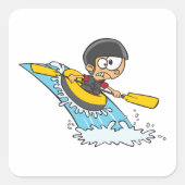 Whitewater Rafting Adventure mit Scared Boy Quadratischer Aufkleber (Vorderseite)