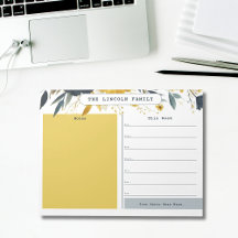 Whitewood and Navy Blue Floral Weekendar Notepad