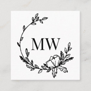 Whitewood & Black Hand Draath Monogram Square Quadratische Visitenkarte
