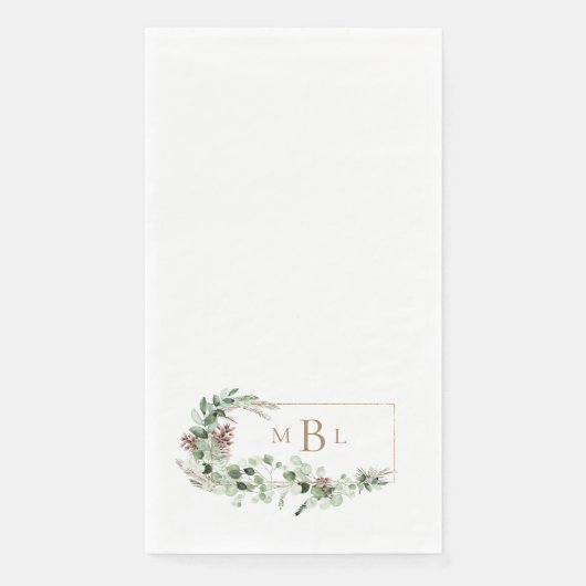 Whitewood & Gold Monogram White Winter Elegant Pap Serviette (Vorderseite)