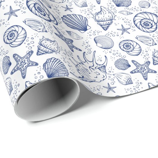 Whitewood Seashell Starfish Wrapping Paper Geschenkpapier (Rolleneckpunkt)